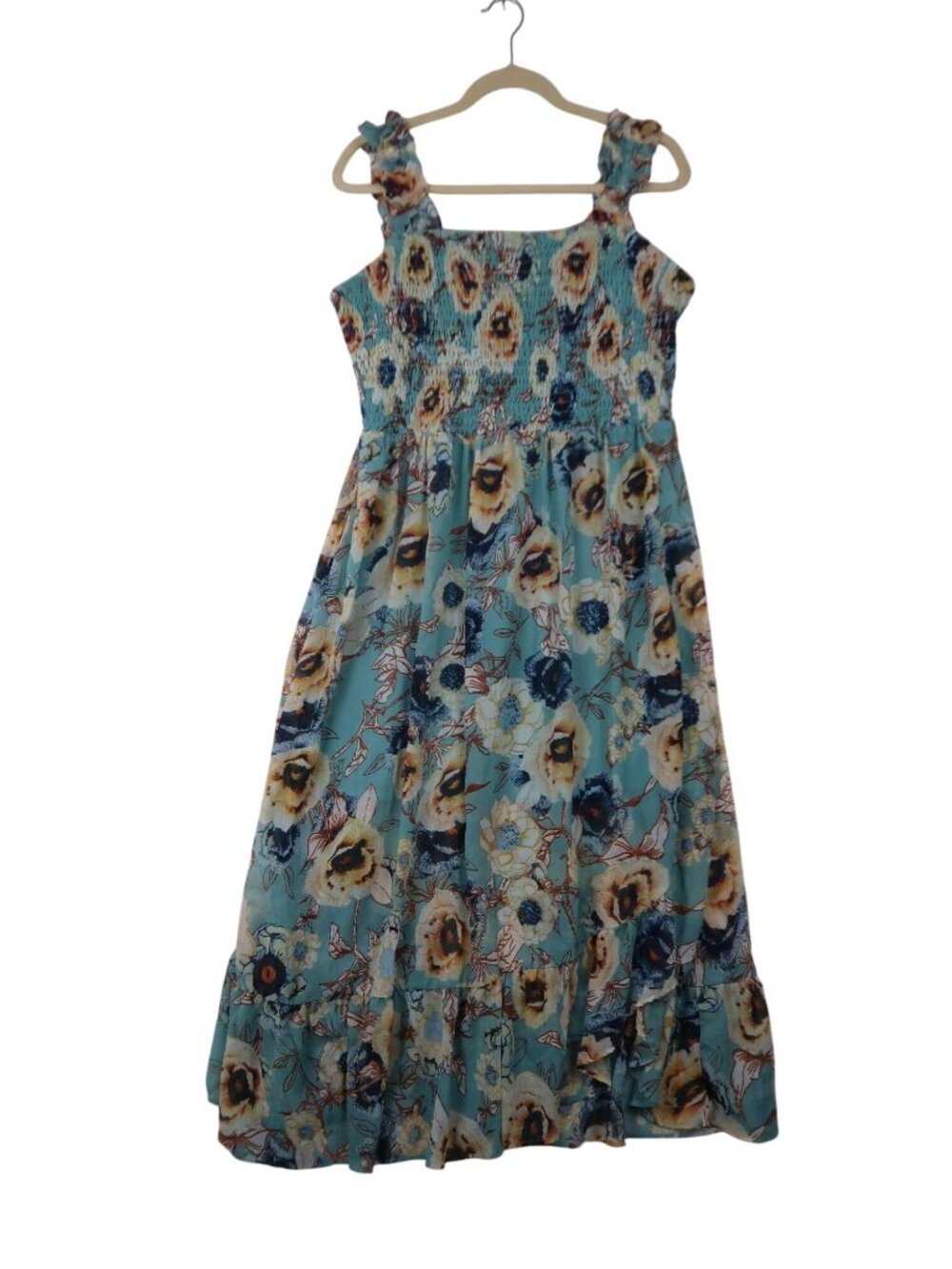✨3/$30 Maurices XXL Blue Floral Smocked Maxi Dress Sleeveless Flowy